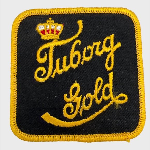 Vintage Tuborg Gold Beer Embroidered Patch Carlsberg Pilsner 3" Black & Gold - Picture 1 of 4